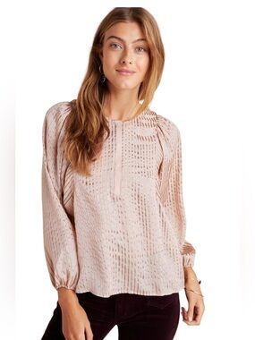 Anthropologie Dolan Shimmer Marilyn Silk Henley Blouse Women's Blush Pink S